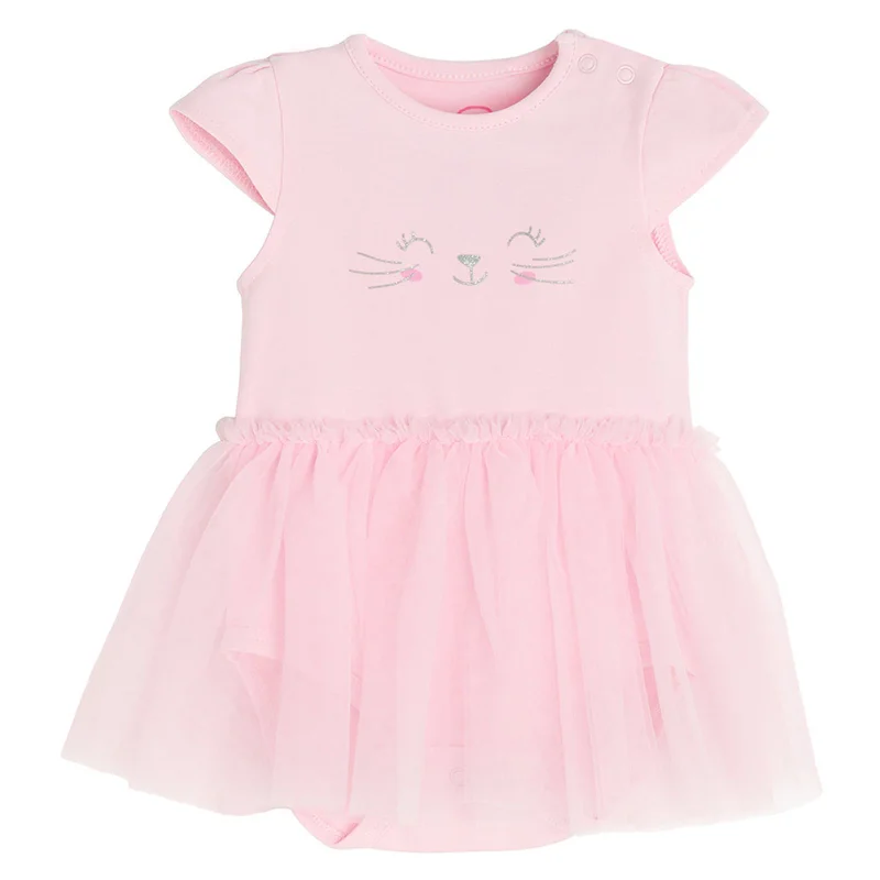 كول كلوب من سمييك قطن وردي فاتح بجسم بأكمام قصيرة